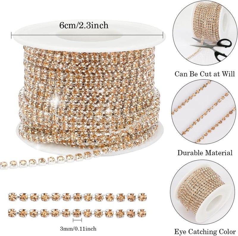 Slergut Rhinestone Chain, 10Yard 3mm Rhinestone Trim, Diamond String Rhinestone Ribbon Strips Tape, Bling Crystal Rhinestone Close Chain Claw Cup Chain Trim for Sewing Craft DIY Clothes Shoes Jewelry - Image 2